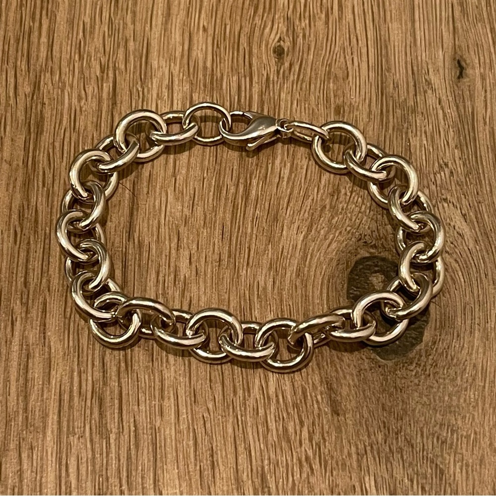 Tiffany & Co 925 Sterling Silver Womens Rolo Round Link Chain Bracelet Size 7”